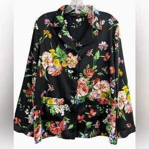 ZARA Black Floral Silky Pajama Top or Jacket - Size M
